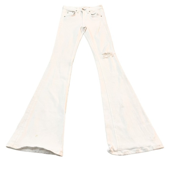 Rag & Bone High Rise Bell White Rip Denim Jeans Size 24 W1528O545BWR - Picture 2 of 7